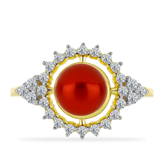 Goldplattierter Silberring mit roter Süßwasserperle und weißem Topas