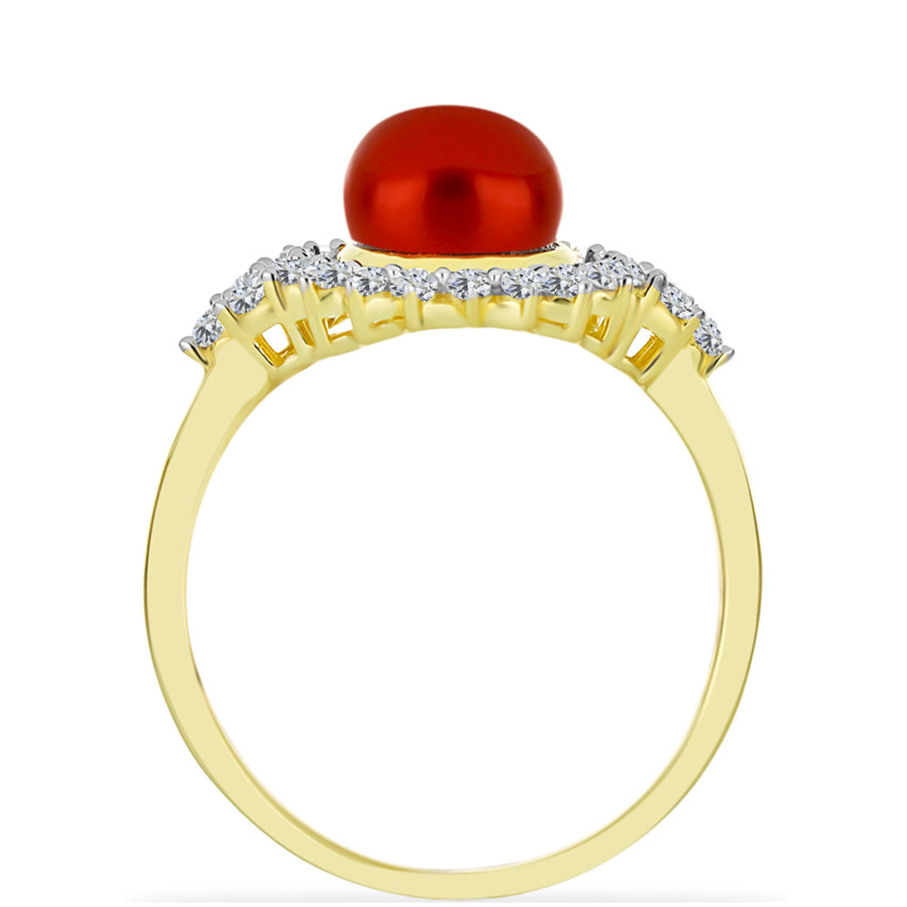 Goldplattierter Silberring mit roter Süßwasserperle und weißem Topas 2 