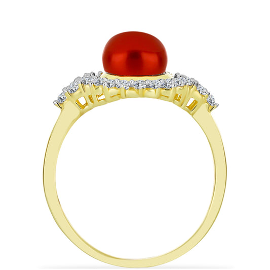 Goldplattierter Silberring mit roter Süßwasserperle und weißem Topas
