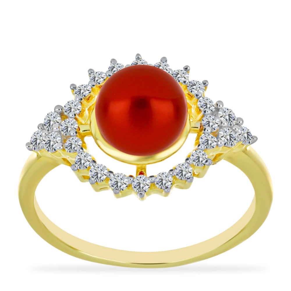 Goldplattierter Silberring mit roter Süßwasserperle und weißem Topas 3 