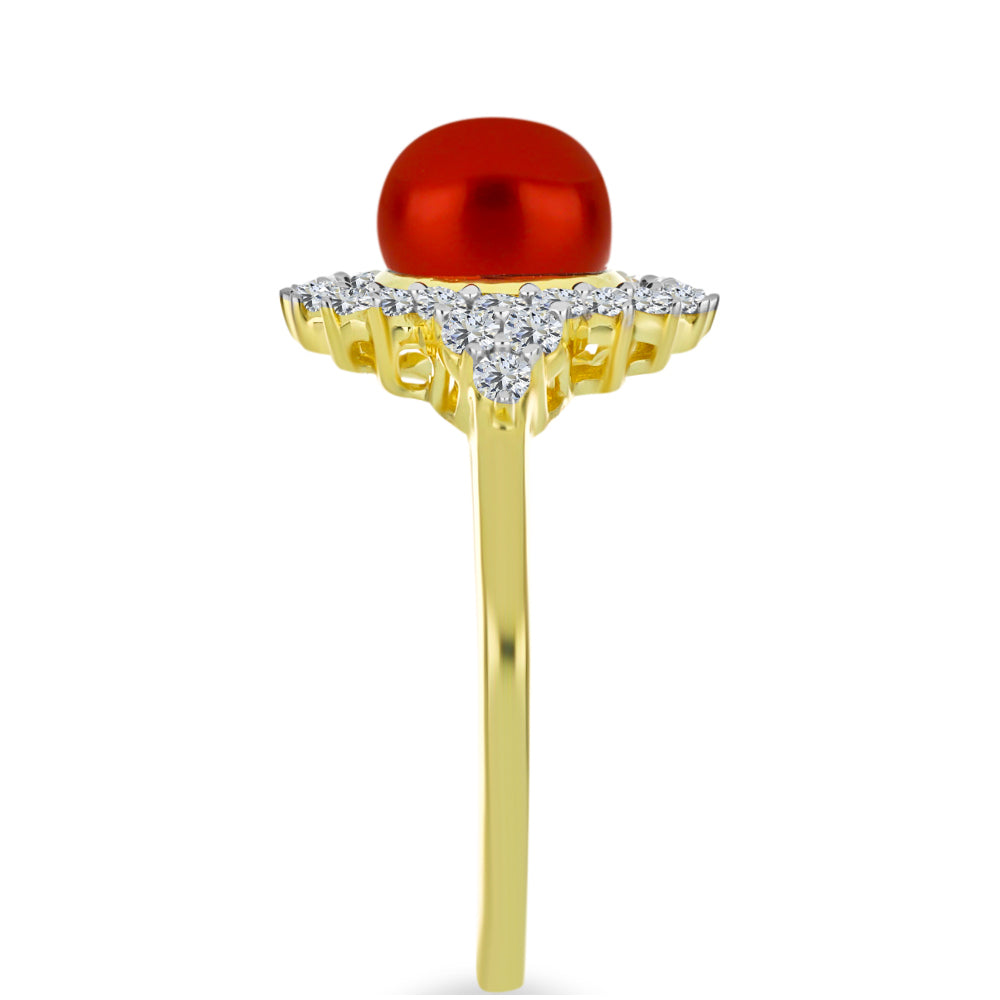 Goldplattierter Silberring mit roter Süßwasserperle und weißem Topas 4 