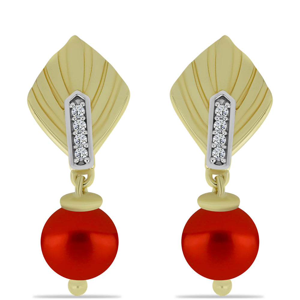 Goldplattierte Silberohrringe mit roter Süßwasserperle und weißem Topas