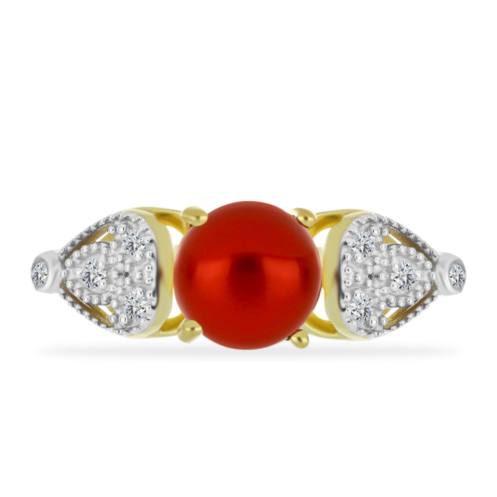 Goldplattierter Silberring mit roter Süßwasserperle und weißem Topas 1 