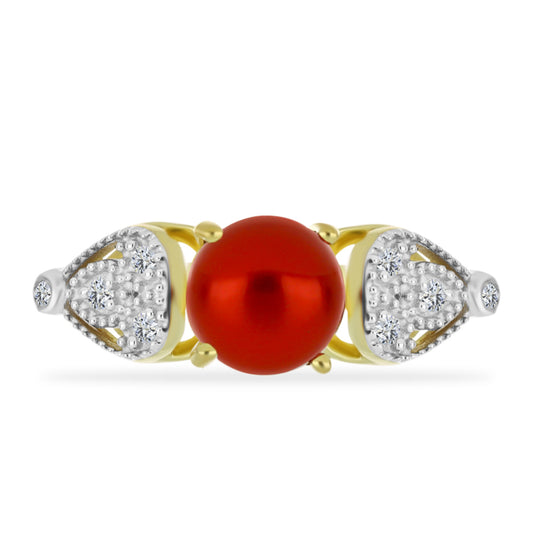 Goldplattierter Silberring mit roter Süßwasserperle und weißem Topas