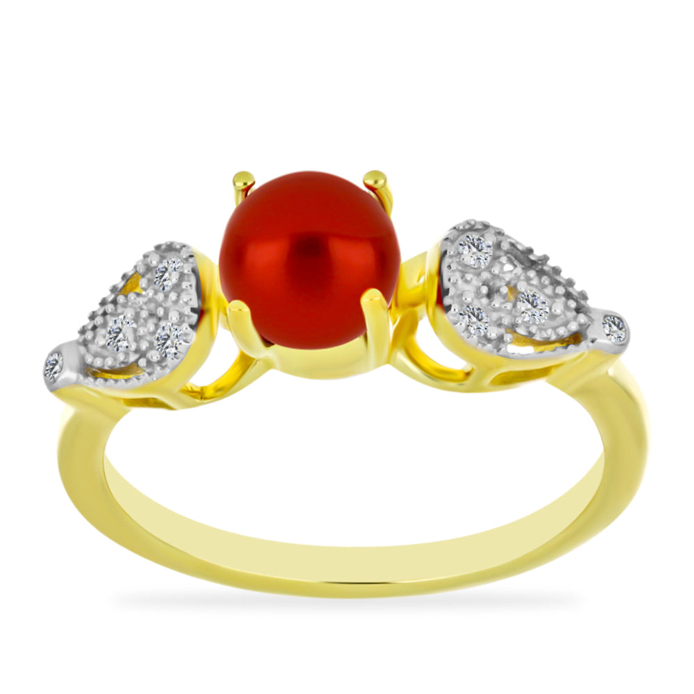 Goldplattierter Silberring mit roter Süßwasserperle und weißem Topas