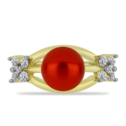 Goldplattierter Silberring mit roter Süßwasserperle und weißem Topas