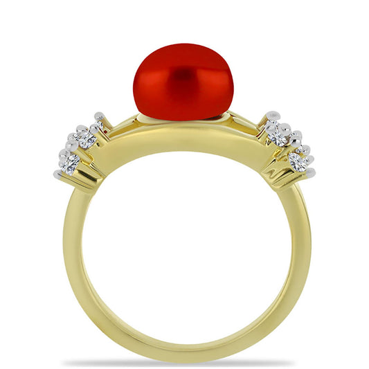 Goldplattierter Silberring mit roter Süßwasserperle und weißem Topas