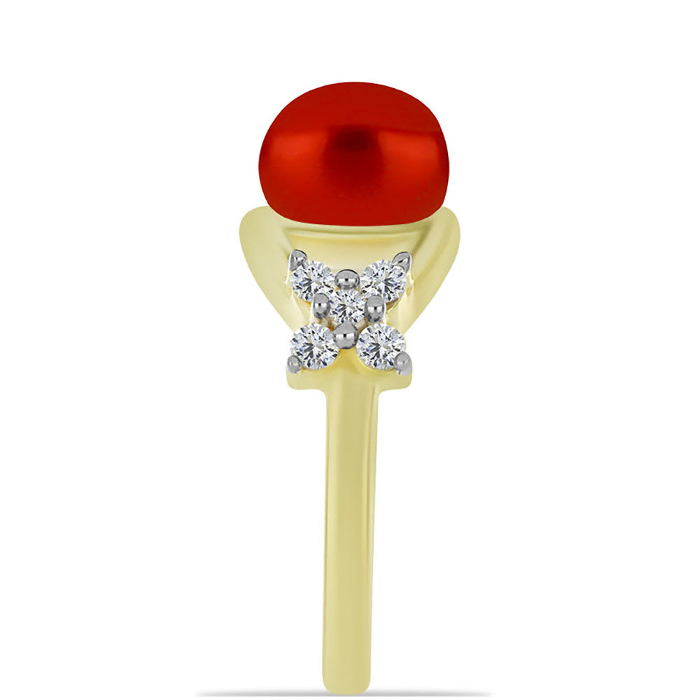 Goldplattierter Silberring mit roter Süßwasserperle und weißem Topas 4 