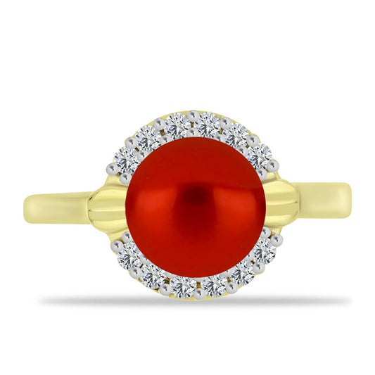 Goldplattierter Silberring mit roter Süßwasserperle und weißem Topas