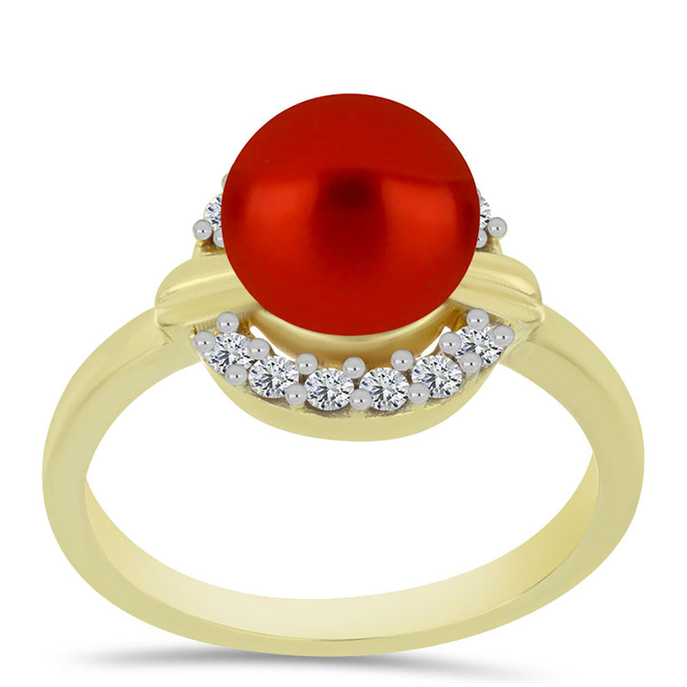 Goldplattierter Silberring mit roter Süßwasserperle und weißem Topas 3 