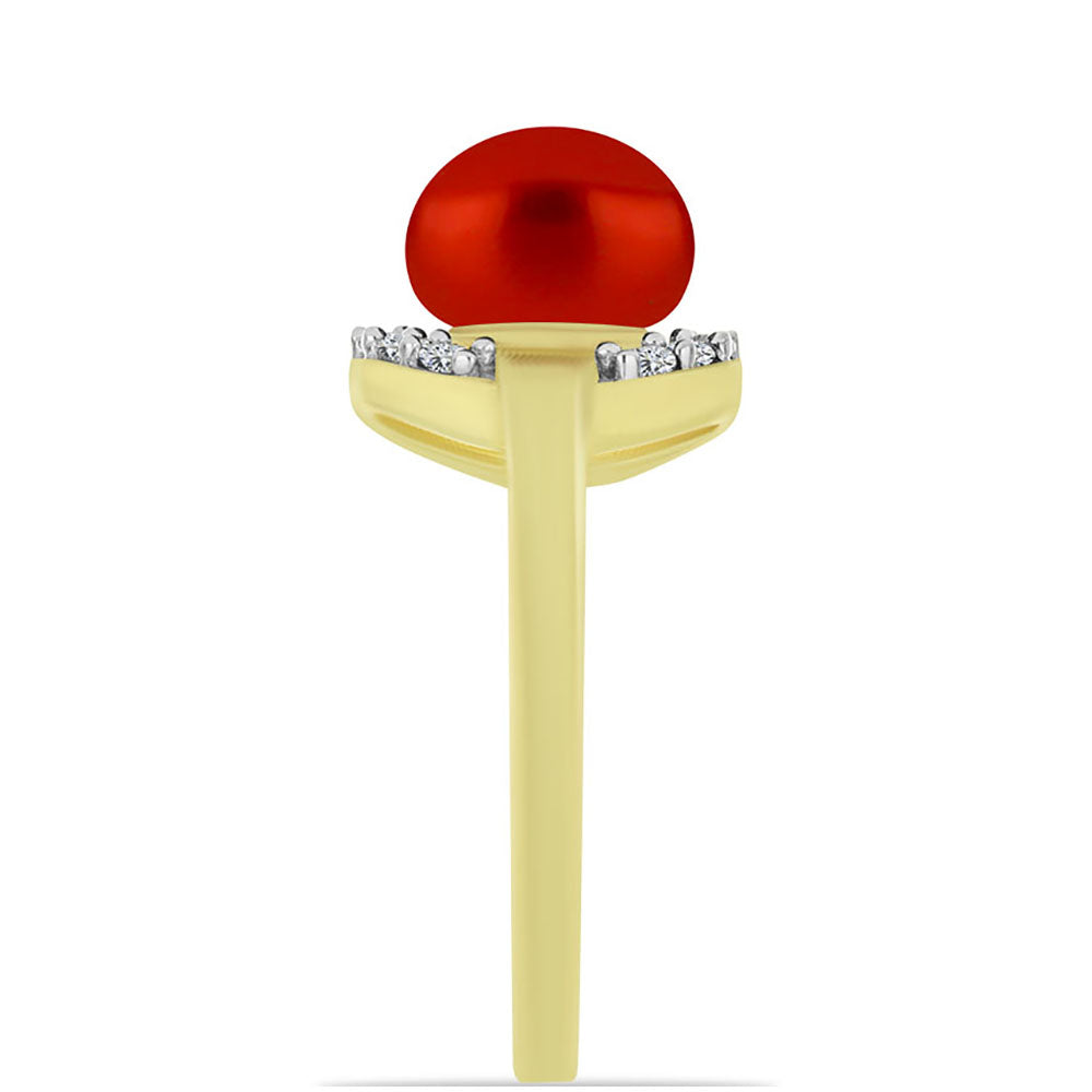 Goldplattierter Silberring mit roter Süßwasserperle und weißem Topas 4 