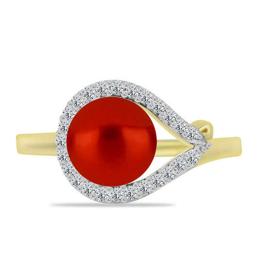 Goldplattierter Silberring mit roter Süßwasserperle und weißem Topas