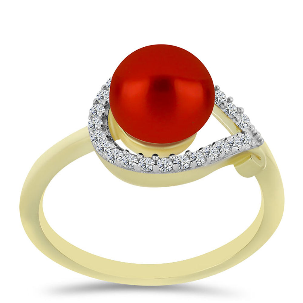 Goldplattierter Silberring mit roter Süßwasserperle und weißem Topas 3 