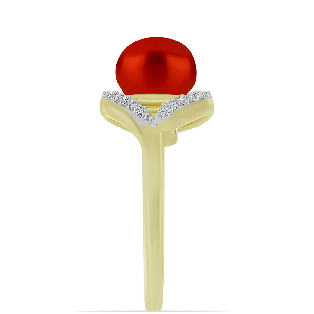 Goldplattierter Silberring mit roter Süßwasserperle und weißem Topas 4 
