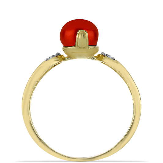 Goldplattierter Silberring mit roter Süßwasserperle und weißem Topas