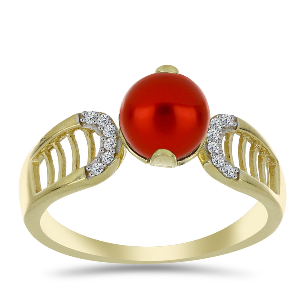 Goldplattierter Silberring mit roter Süßwasserperle und weißem Topas 3 