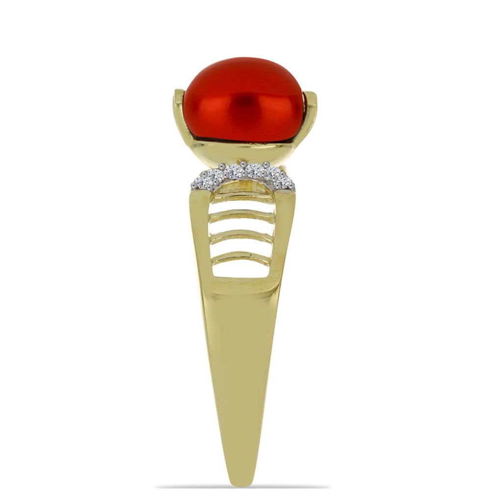 Goldplattierter Silberring mit roter Süßwasserperle und weißem Topas 4 