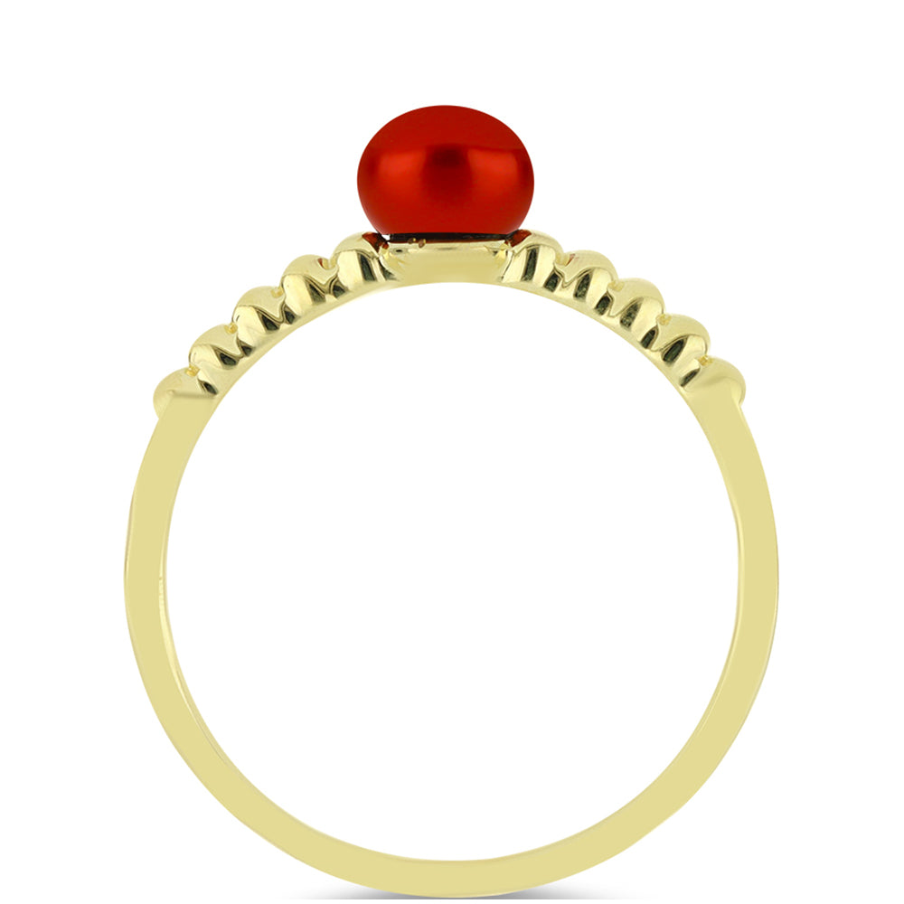Goldplattierter Silberring mit roter Süßwasserperle