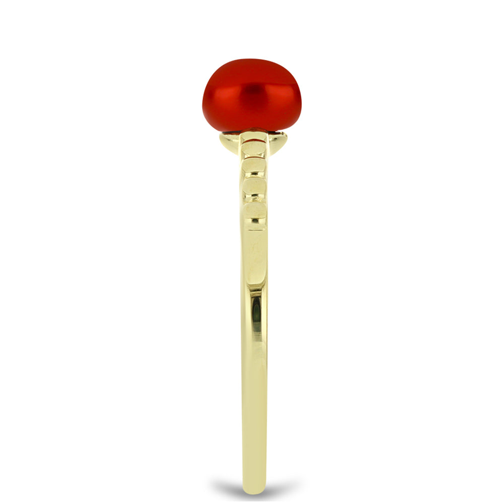 Goldplattierter Silberring mit roter Süßwasserperle