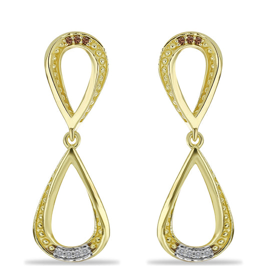 Goldplattierte Silberohrringe mit Champagner-Diamant und weißem Diamant