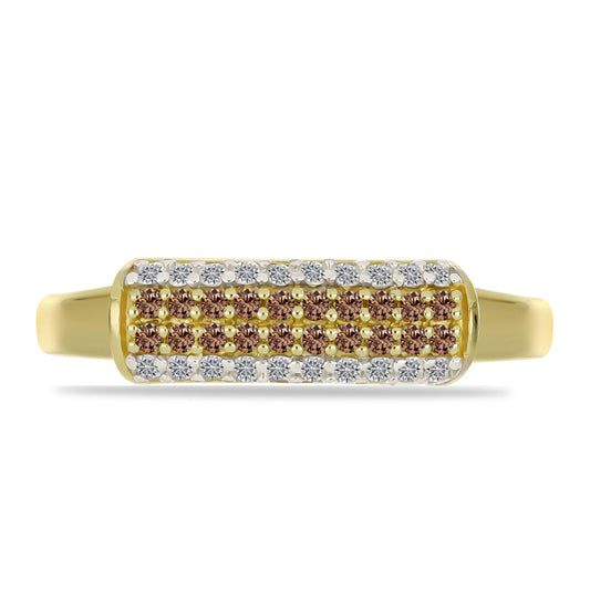 Goldplattierter Silberring mit Champagner-Diamant und weißem Diamant