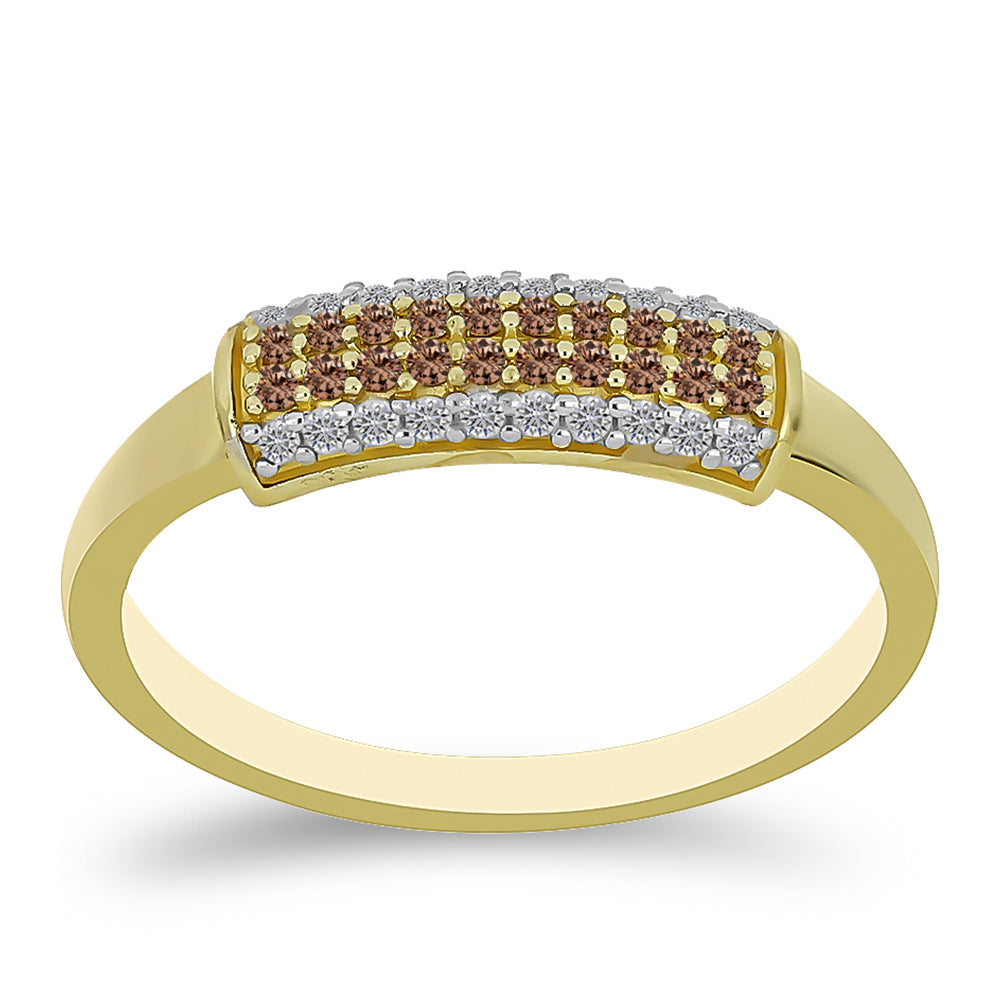 Goldplattierter Silberring mit Champagner-Diamant und weißem Diamant