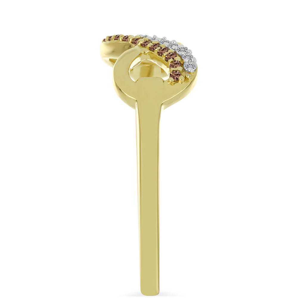 Goldplattierter Silberring mit Champagner-Diamant und weißem Diamant