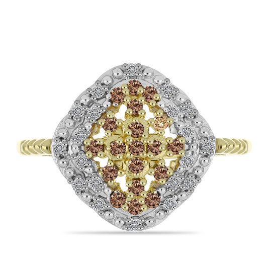 Goldplattierter Silberring mit Champagner-Diamant und weißem Diamant