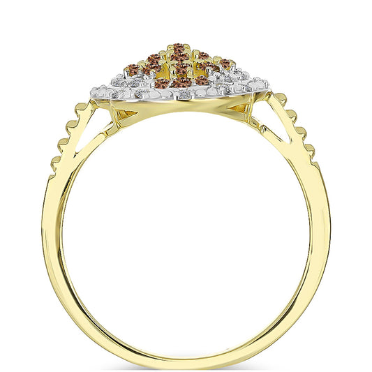 Goldplattierter Silberring mit Champagner-Diamant und weißem Diamant