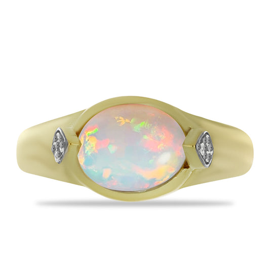 Goldplattierter Silberring mit Welo-Opal und weißem Topas