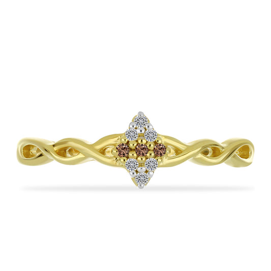 Goldplattierter Silberring mit Champagner-Diamant und weißem Diamant