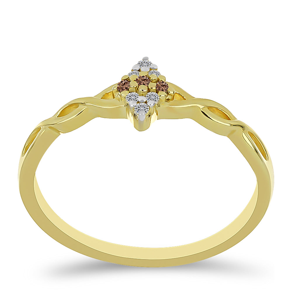 Goldplattierter Silberring mit Champagner-Diamant und weißem Diamant 3 