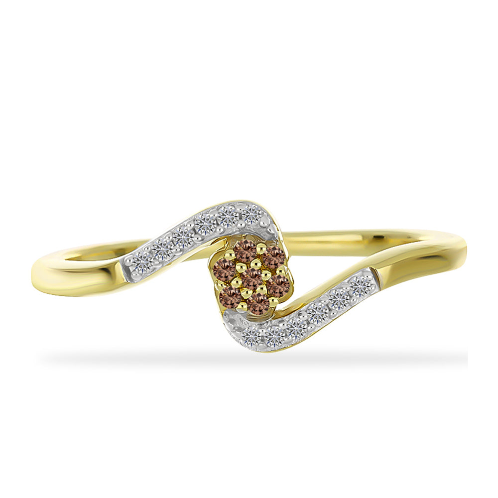 Goldplattierter Silberring mit Champagner-Diamant und weißem Diamant 1 