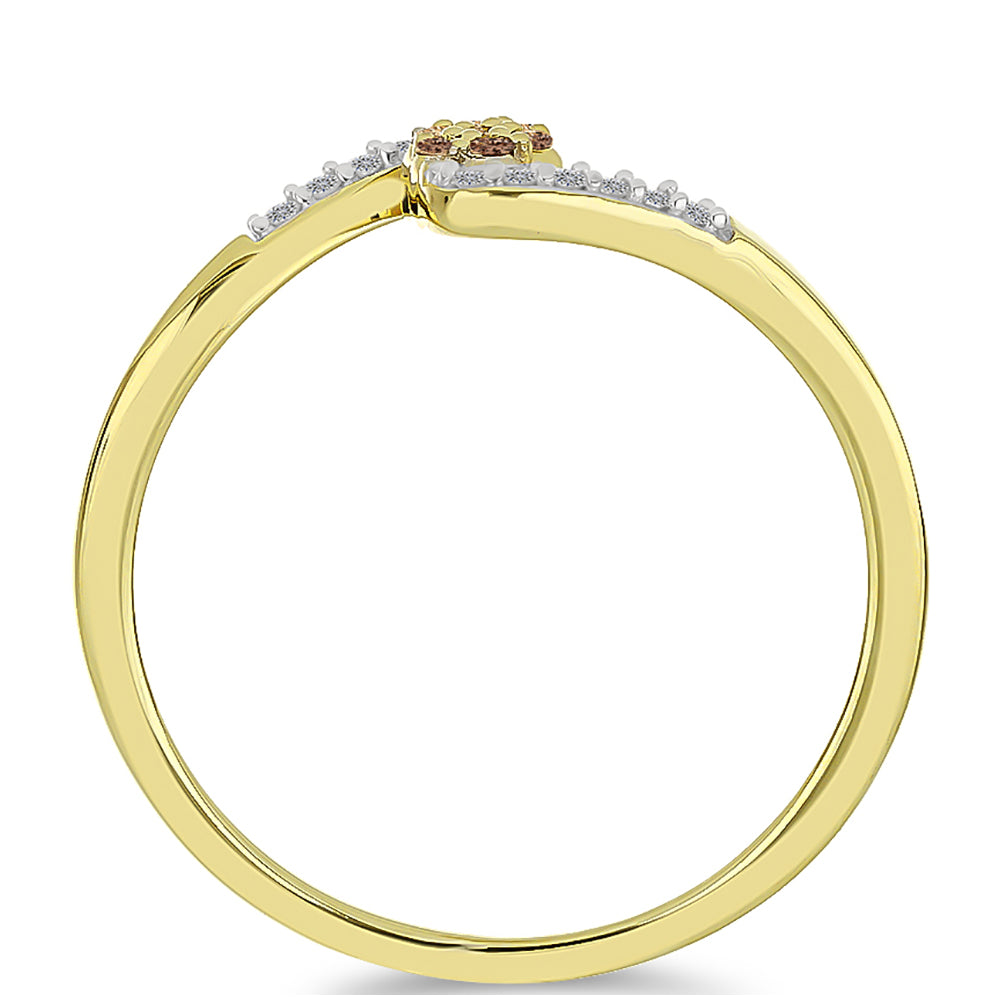 Goldplattierter Silberring mit Champagner-Diamant und weißem Diamant