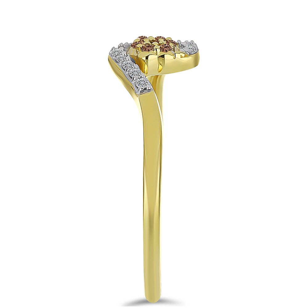 Goldplattierter Silberring mit Champagner-Diamant und weißem Diamant 4 