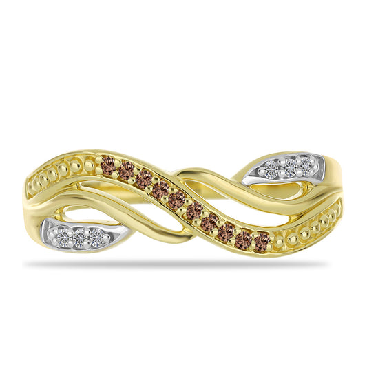 Goldplattierter Silberring mit Champagner-Diamant und weißem Diamant