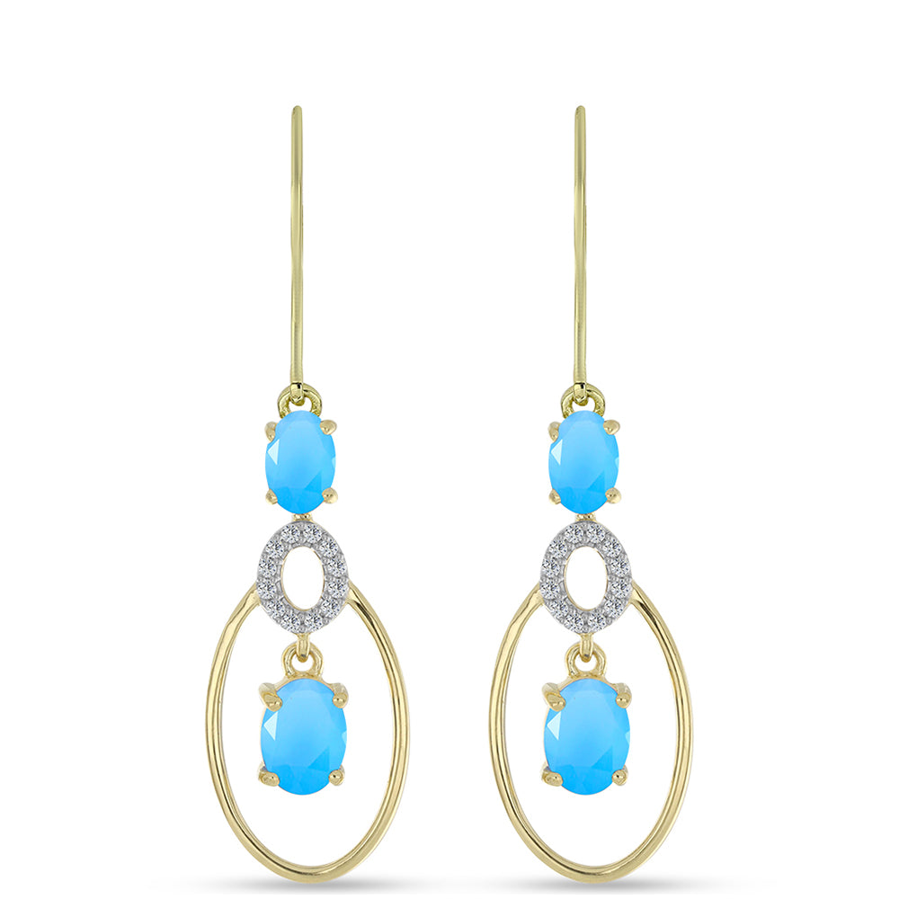 Goldplattierte Silberohrringe mit Aqua-Chalcedon und weißem Topas