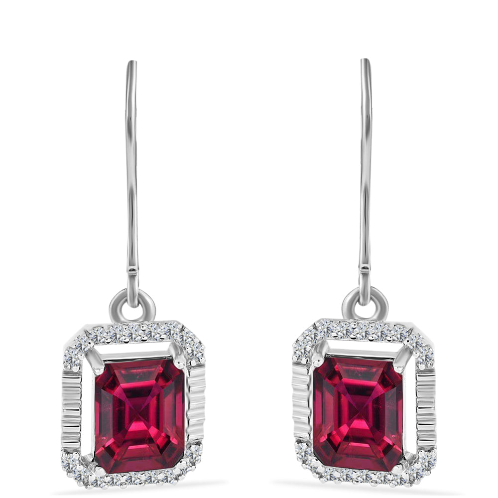 Silberohrringe mit Rubin aus Madagaskar und weißem Diamant