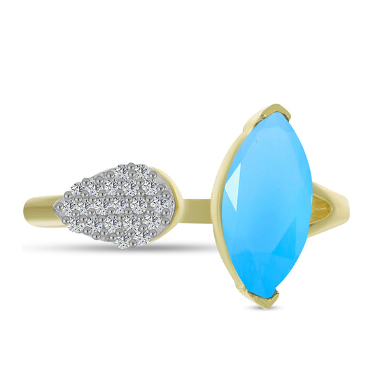 Goldplattierter Silberring mit Aqua-Chalcedon und weißem Topas