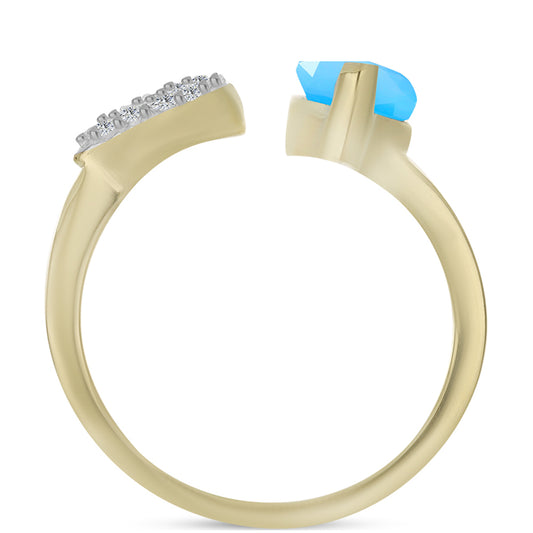 Goldplattierter Silberring mit Aqua-Chalcedon und weißem Topas