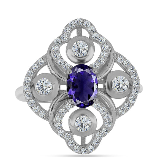 Silberring mit Iolith und weißem Topas