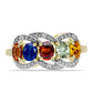 Goldplattierter Silberring mit regenbogenfarbenem Rosebery Saphir und weißem Topas