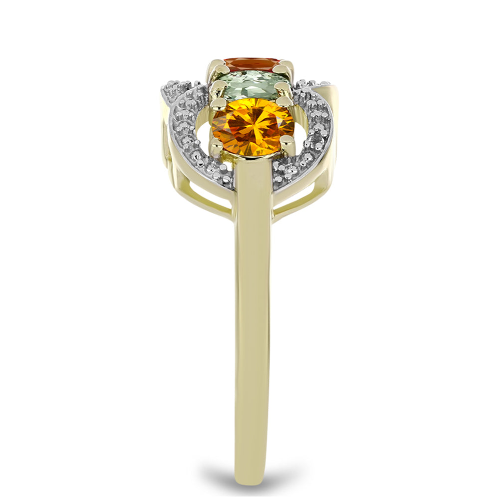 Goldplattierter Silberring mit regenbogenfarbenem Rosebery Saphir und weißem Topas 4 