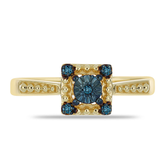 Goldplattierter Silberring mit blauem Diamant