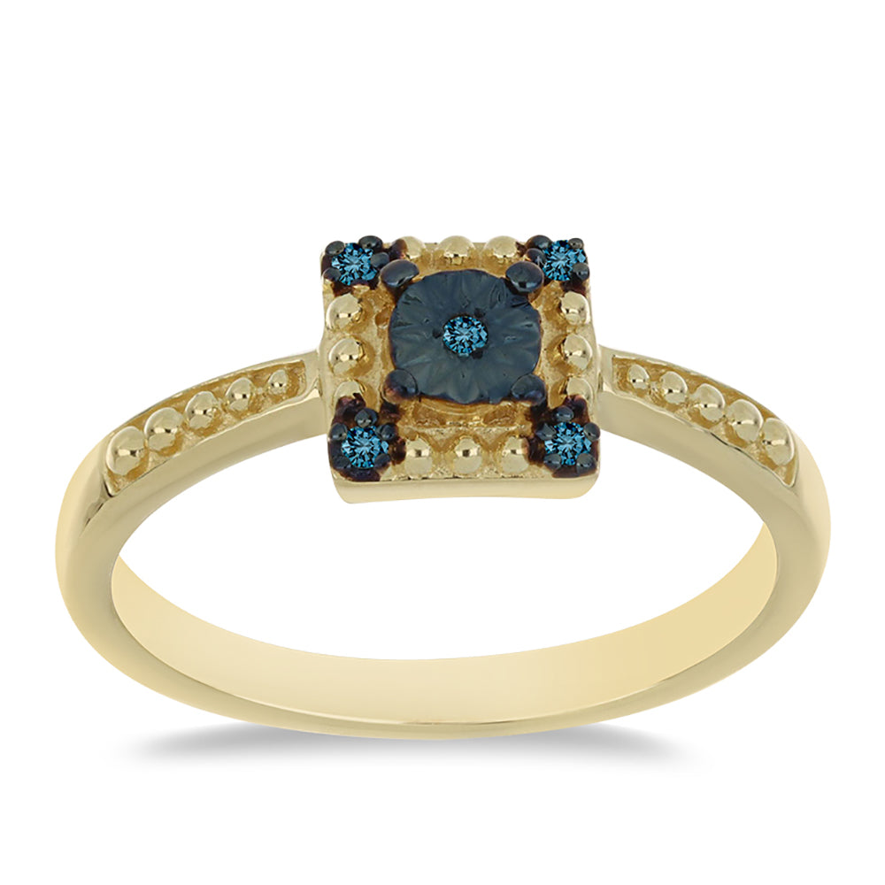 Goldplattierter Silberring mit blauem Diamant