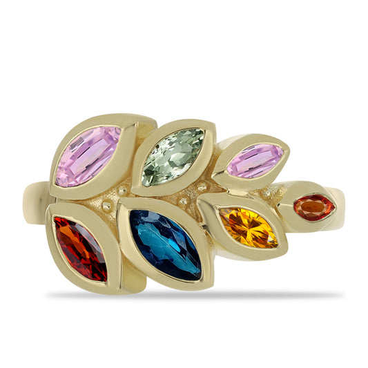 Goldplattierter Silberring mit regenbogenfarbenem Rosebery Saphir