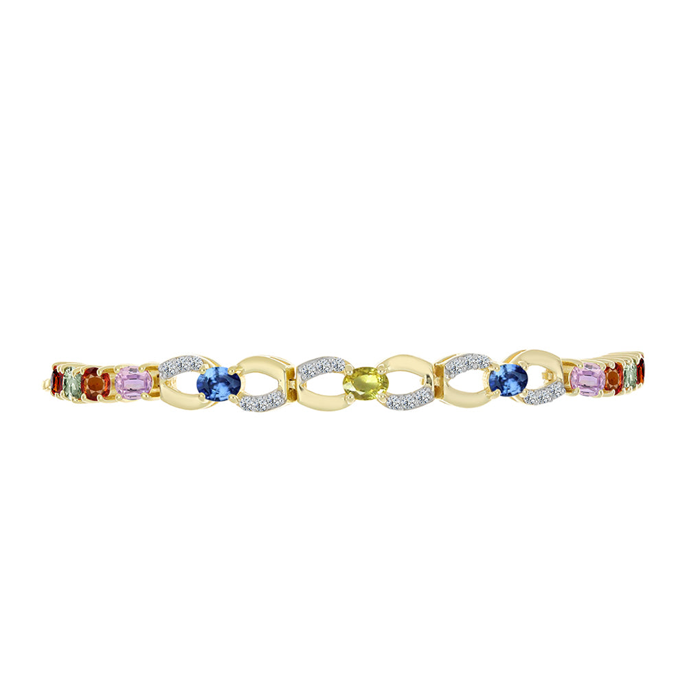 Goldplattiertes Silberarmband mit regenbogenfarbenem Rosebery Saphir und weißem Topas 2 