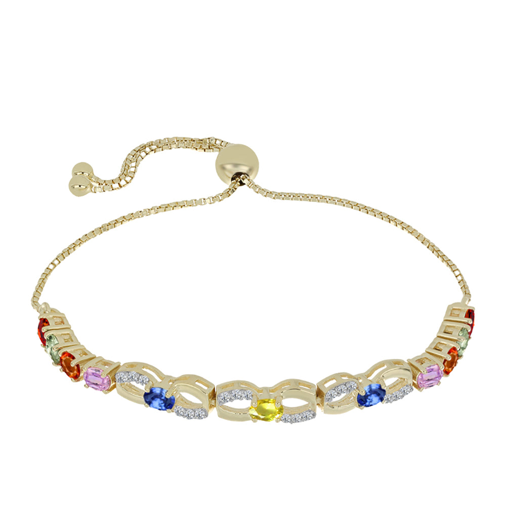 Goldplattiertes Silberarmband mit regenbogenfarbenem Rosebery Saphir und weißem Topas 1 