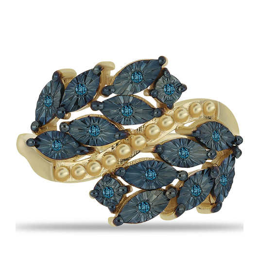 Goldplattierter Silberring mit blauem Diamant