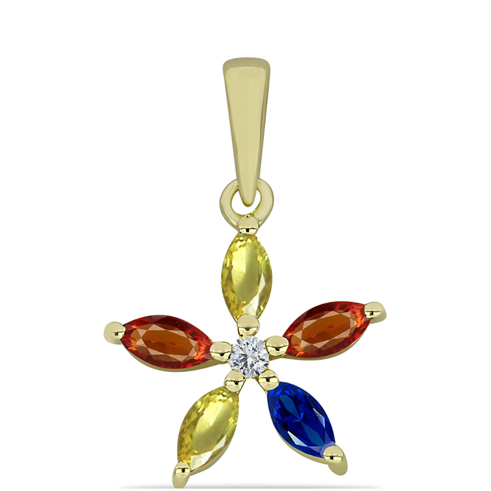 Goldplattierter Silberanhänger mit regenbogenfarbenem Rosebery Saphir und weißem Topas